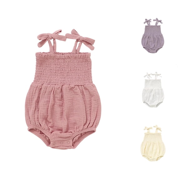 RMGVDSD Infant Baby Girl Romper Summer Sleeveless Spaghetti Straps Newborn Bodysuit Lightweight One-Piece Outfit Solid Color Clothes 0-3 Months