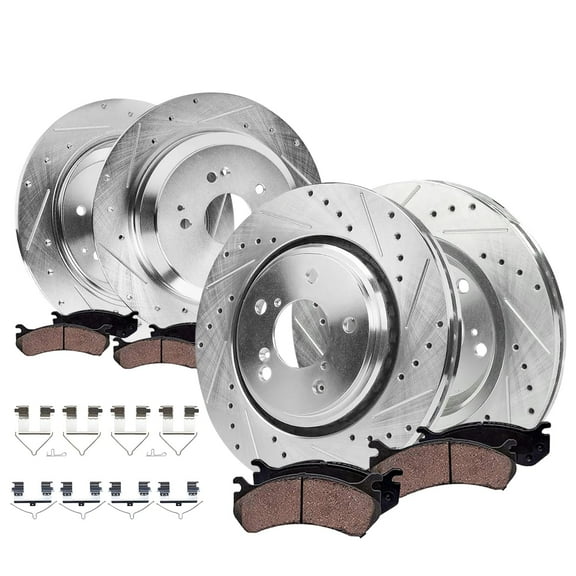 Detroit Axle - 8pc Brake Kit for Acura 2014 2015 2016 MDX, Drilled and Slotted Disc Brakes Rotors Ceramic Brake Pads Replacement: 12.60" inch Front and 12.98" inch Rear Rotors