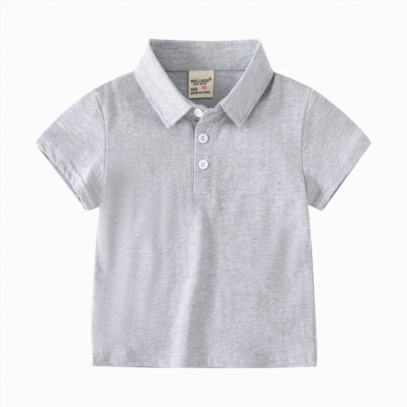 TOWED22 Toddler Baby Boy Polo Shirt Kids Short Striped Sleeve School Uniform Shirts(Grey,18-24 M)