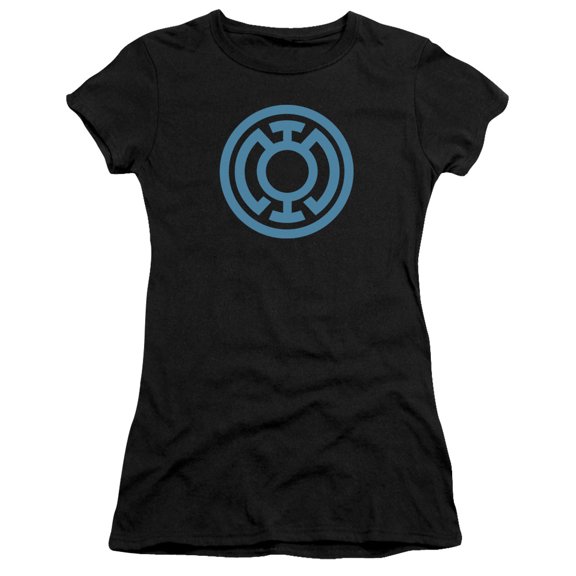 Green Lantern Lt Blue Emblem S/S Junior Women's T-Shirt Sheer Black