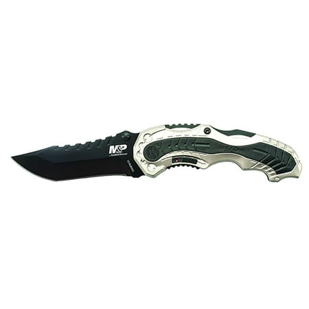 Smith & Wesson by BTI Tools M&P M.A.G.I.C. Assist Liner Lock Folding Knife, Clip Point Blade, Champgne/Black, Clam