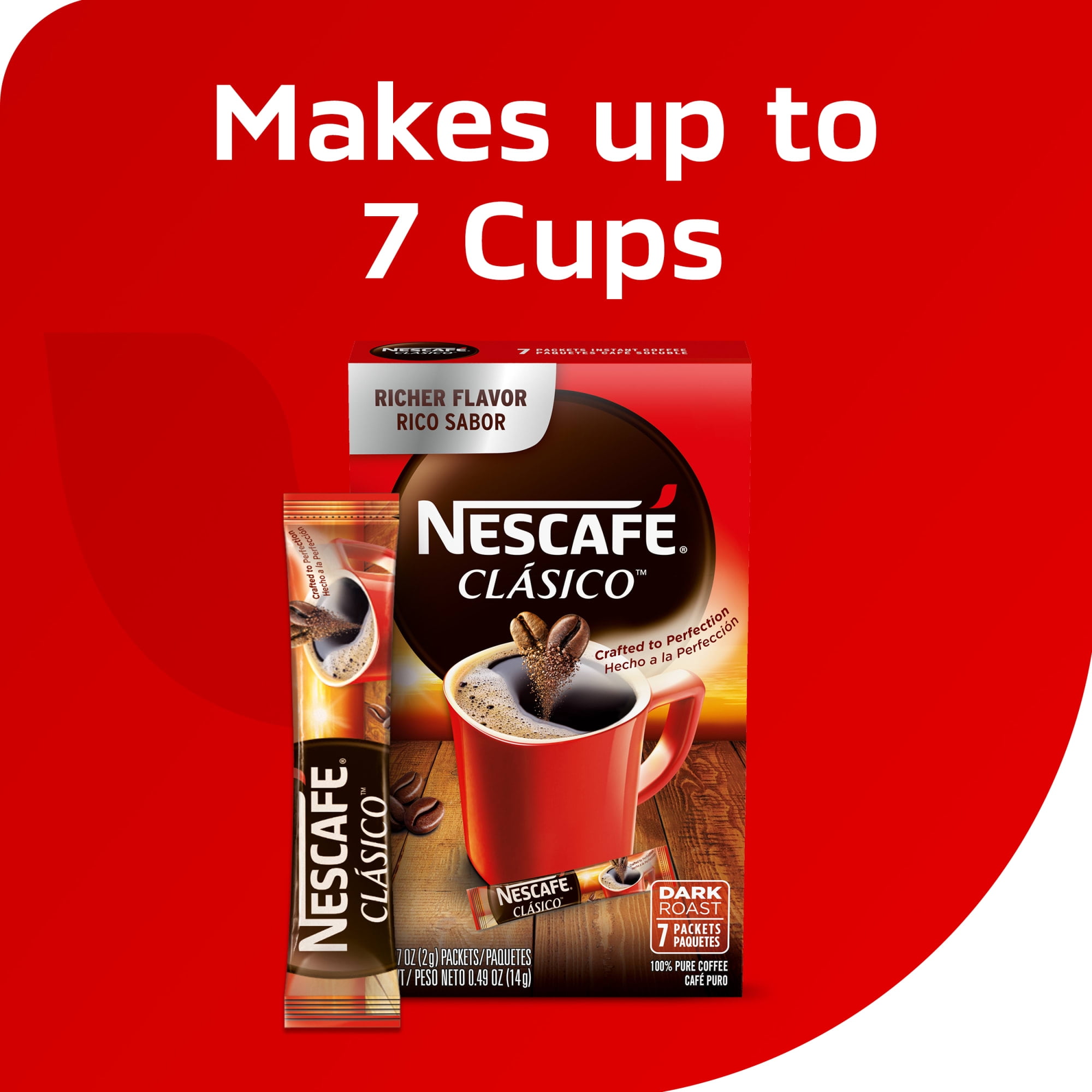 (6 pack) NESCAFÉ CLÁSICO, Instant Coffee Packets, Dark Roast, 1 Box (7 Packets)