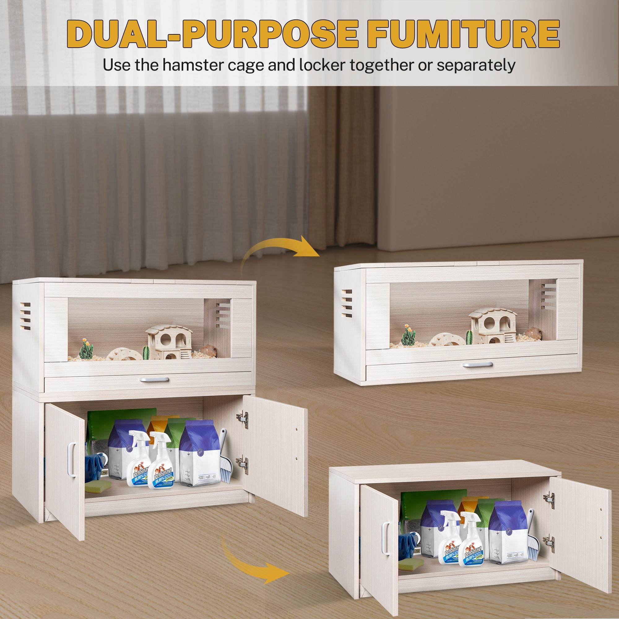 Segmart Furniture-Style Hamster Cage, Deluxe Wooden Storage Cabinet Small Animal Cage for Large Size Rat Gerbil Guinea Pig Hamster, Openable Top, Front Door, Storage Shelf, Beige