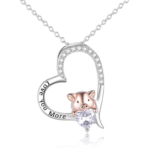 MYSTICPOEM Pig Necklace Jewelry Gifts 925 Sterling Silver Cute Animal Pendant with Heart Cz Necklace for WomenBirthday