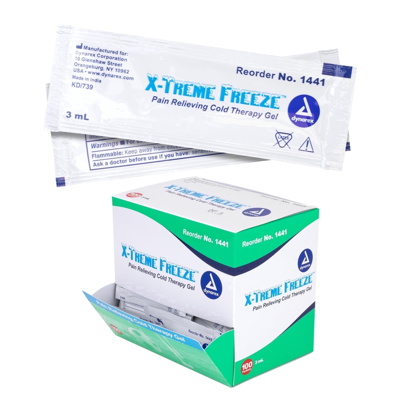 Dynarex X-Treme Freeze Pain Relief Cold Therapy Gel with Arnica and Menthol, 3ml, 100 Count