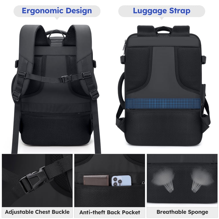 UKEIN 36L Expandable Travel Backpack, Black photo 6