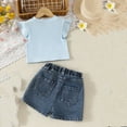 thumbnail image 5 of Cute Outfits for Girls Knit Embroidery Fly Sleeve T Shirts and Jean Shorts Summer Vacation Beach Girls Clothes Size 2-8, 5 of 6