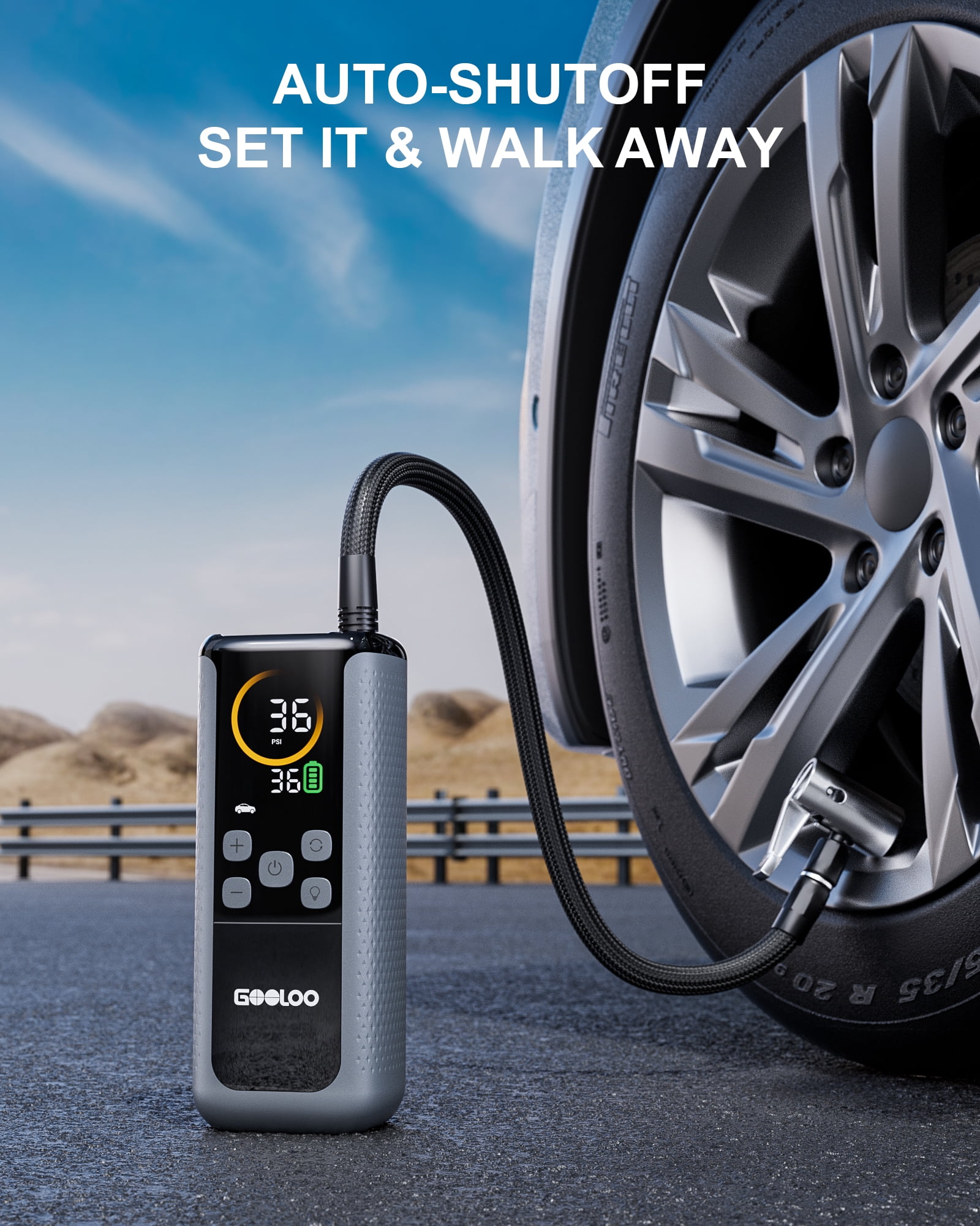 GOOLOO GT160 DUAL Tire Inflator Portable Air Compressor 10000mAh,4x Faster Dual Cylinder,160 PSI Cordless Air Pump with Dynamic Color Pressure Gauge, Tire Pump for Car Bike Motorcycle Ball