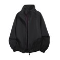 thumbnail image 7 of Solid Color Raglan Sleeves With Elastic Closure Men's Versatile Stand Up Collar Jacket For Daily Use Black L, 7 of 7