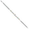 thumbnail image 3 of 925 Silver and 10K Yellow Gold White Created Sapphire and Sky Blue Aquamarine and White Lab Grown Diamond Bracelet for Women (2.06 Cttw, September Birthstone, Oval, Wheat Chain, 7.5 inches), 3 of 5