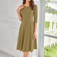 thumbnail image 2 of Huankd Elegant Work Dress for Women's 3/4 Sleeve Round Neck Pockets Vintage A-Line Swing Midi Dress Khaki 3XL, 2 of 5
