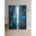 thumbnail image 4 of Sheer Curtains 96 Inches Long 2 Panels, Abstract Forest Butterfly Rod Pocket Curtain Voile Draperies, Cartoon Style Animal Plant Light Filtering Window Treatment for Living Room Kitchen Bedroom, 4 of 8