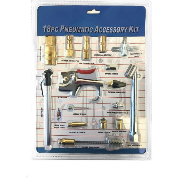 18 Piece Air Compressor Nozzle Set Air Gauge Air Gun Air Pump Car Tire Measuring Accessory Kit (Bore Valve Included)