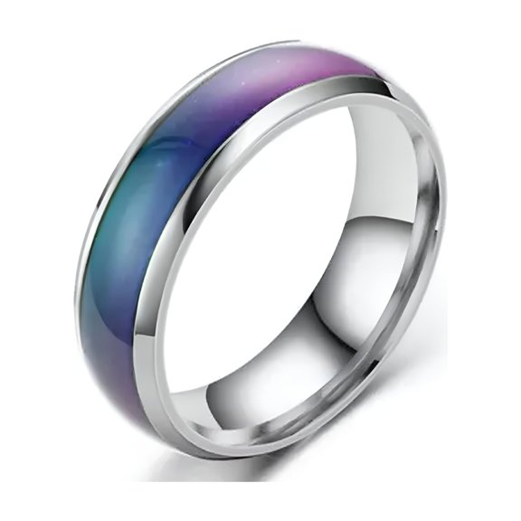 DESIGNICE Colour Changing Mood Ring Stainless Steel Ring Mens Women Band 6mm Size 6-13-silver-8