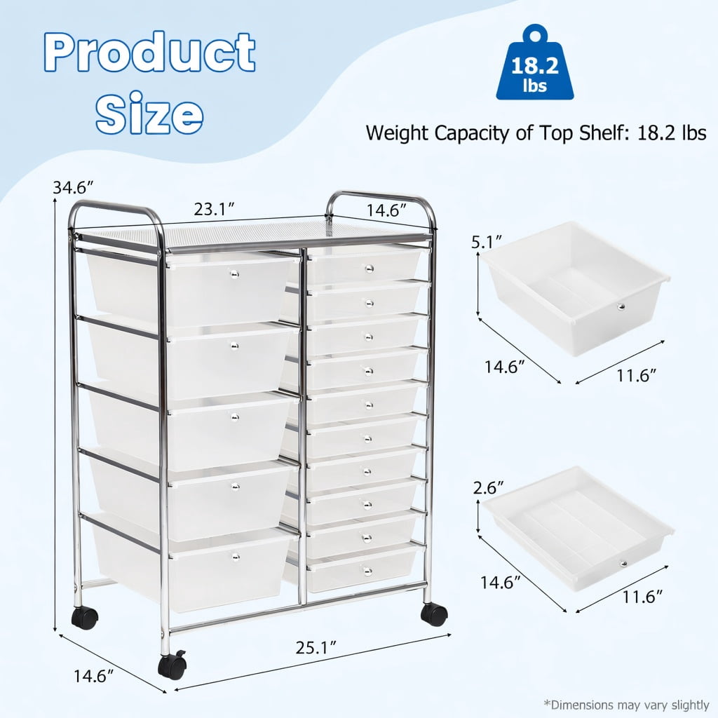 Yardi Yard 15 Drawers Rolling Storage Cart Organizer-clear, Storage Cart, Multipurpose Organizer Cart for Home, Office, School
