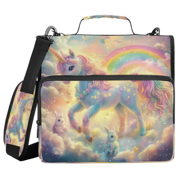 Water-Resistant 3-Ring Binder Organizer with Multiple Pockets Zipper Binder Bag for Office Beautiful Unicorn