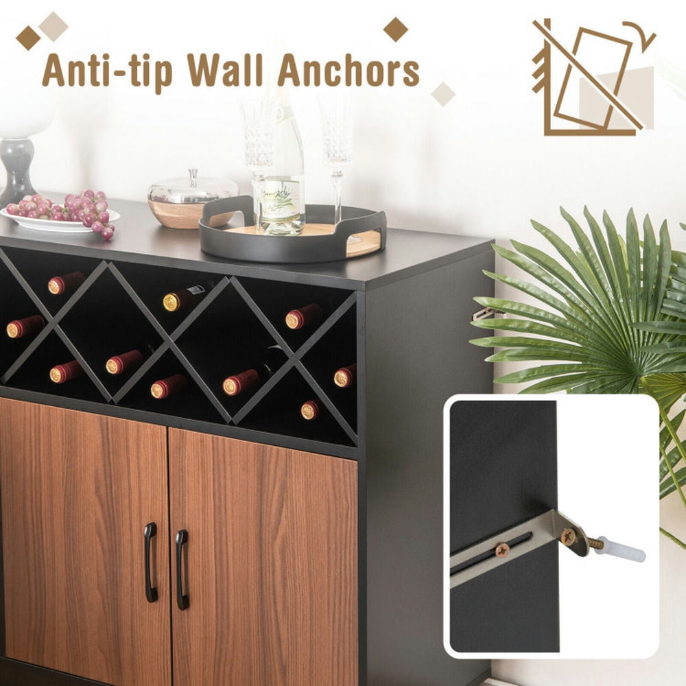 Finihen Kitchen Storage Cabinet, Buffet Sideboard, Industrial Sideboard Cabinet with Removable Wine Rack and Glass Holder, for Dining Room, Kitchen, Living Room, Black & Brown Finihen Kitchen Storage Cabinet, Buffet Sideboard, Industrial Sideboard Cabinet with Removable Wine Rack and Glass Holder, for Dining Room, Kitchen, Living Room, Black & Brown