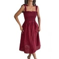 thumbnail image 4 of Lucakuins Vestido de tirantes para mujer, sin mangas, con cordones, plisado, a cuadros, vestido midi de verano para uso diario informal Lucakuins  moda, 4 of 7