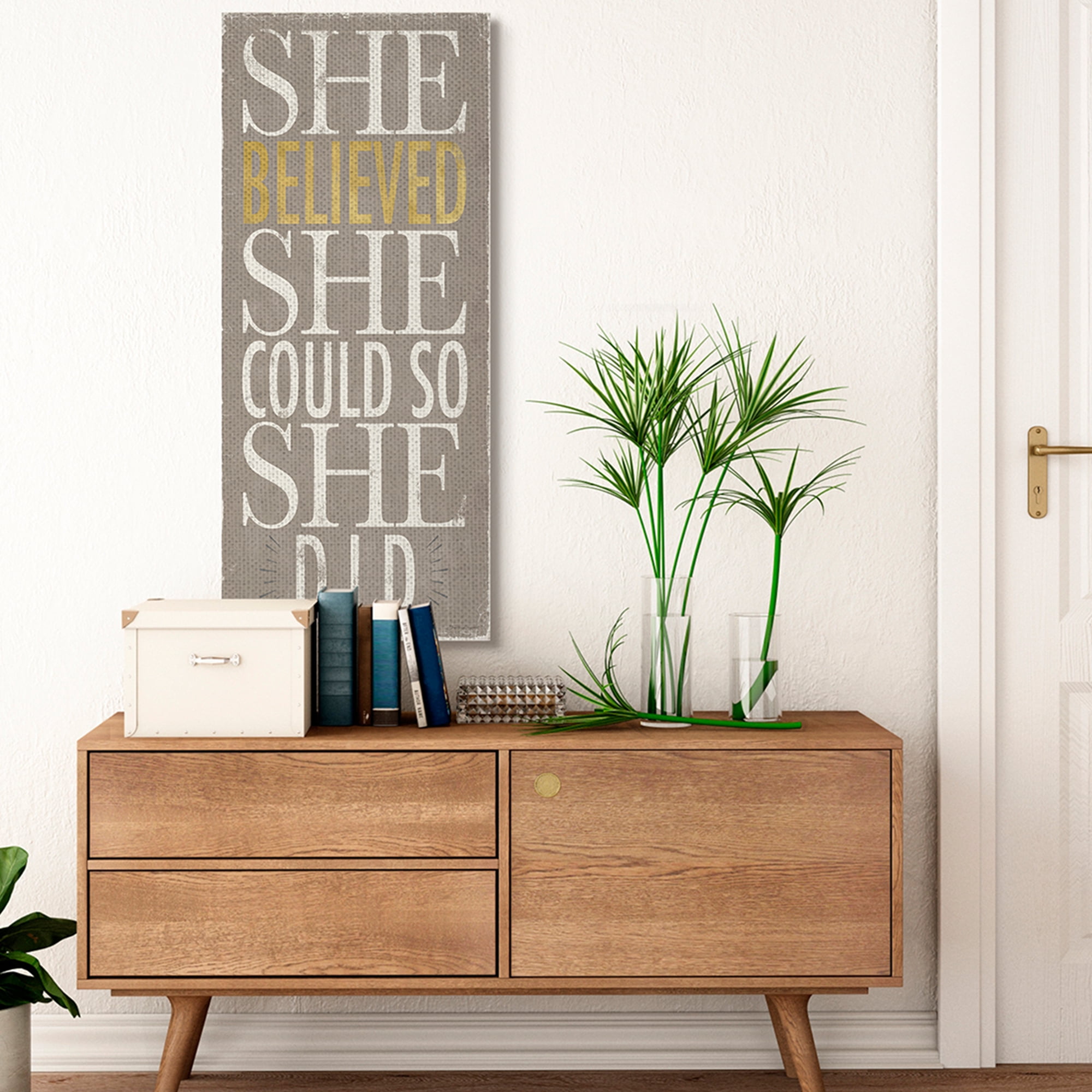 Stupell Industries She Believed She Could Phrase Distressed Grey Inspirational Painting Gallery Wrapped Canvas Art Print Wall Art, 20 x 48