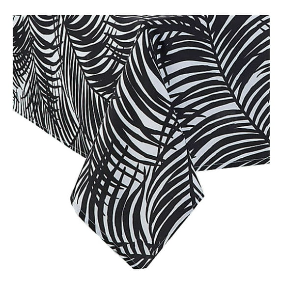Table Trends Umbrella Tablecloth with Hole and Zipper Kauai Black White Fabric 60 x 84 Rectangle