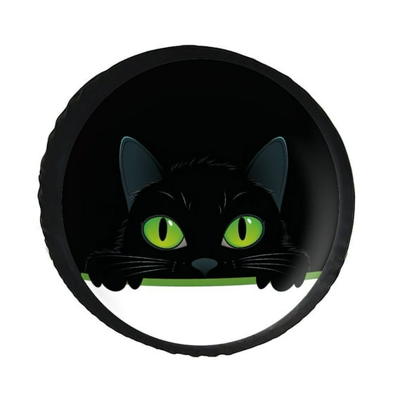 KAKALAD Cute Black Cat Face with Green Eyes 02 Spare Tire Cover PVC Leather Wheel Protectors Weatherproof Universal Dust-Proof for Trailer Rv SUV Truck Camper Travel Trailer Accessories 14 ” Inch