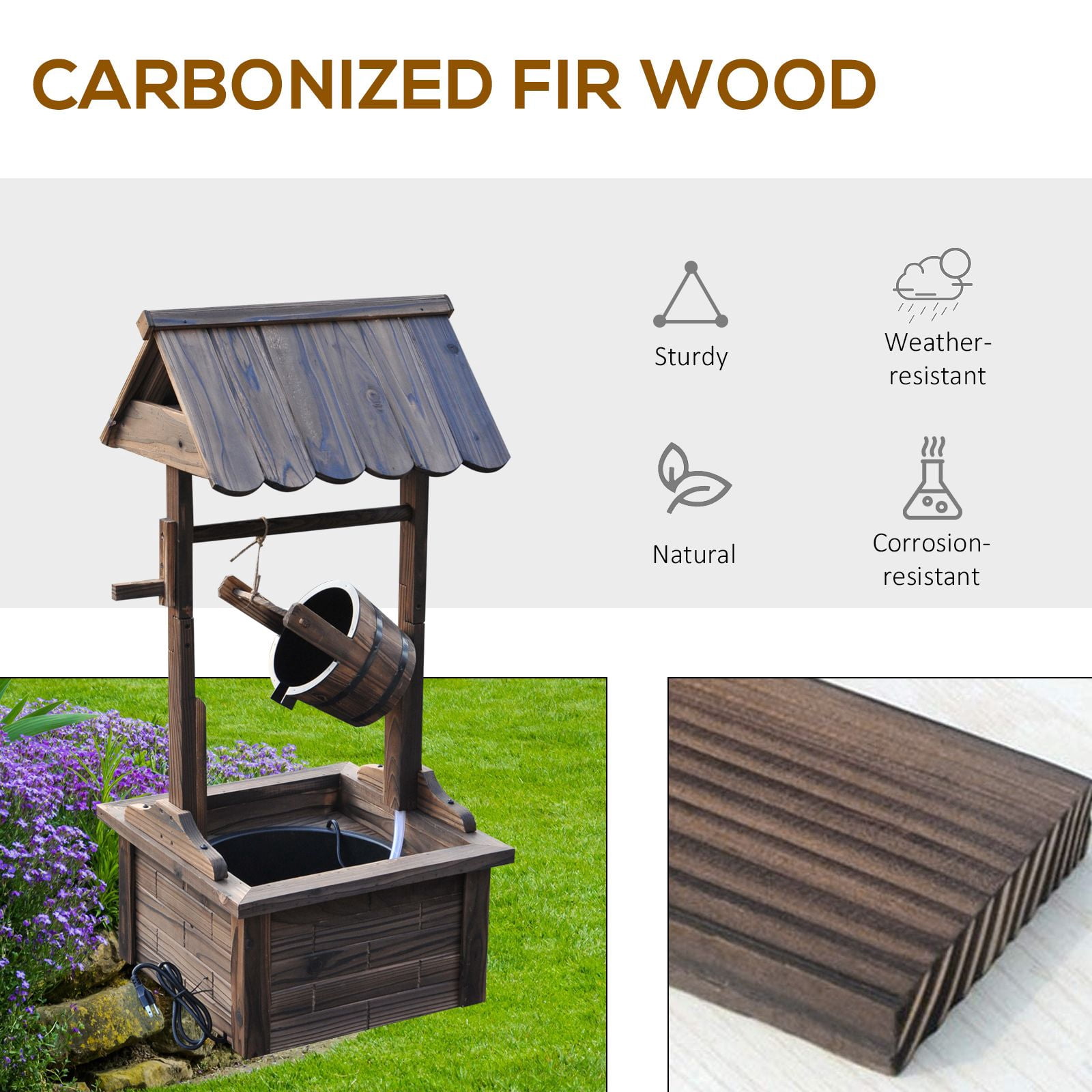 Dranite Rustic Wishing Well Fountain Outdoor Garden Decorative Water Feature with Pump