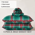thumbnail image 3 of Jessy Home King 4-Piece Plaid Bed Sheet Set, Soft Microfiber, 14-Inch Deep Pocket, Flat & Fitted Sheet with 2 Pillowcases, Green Red, 3 of 10