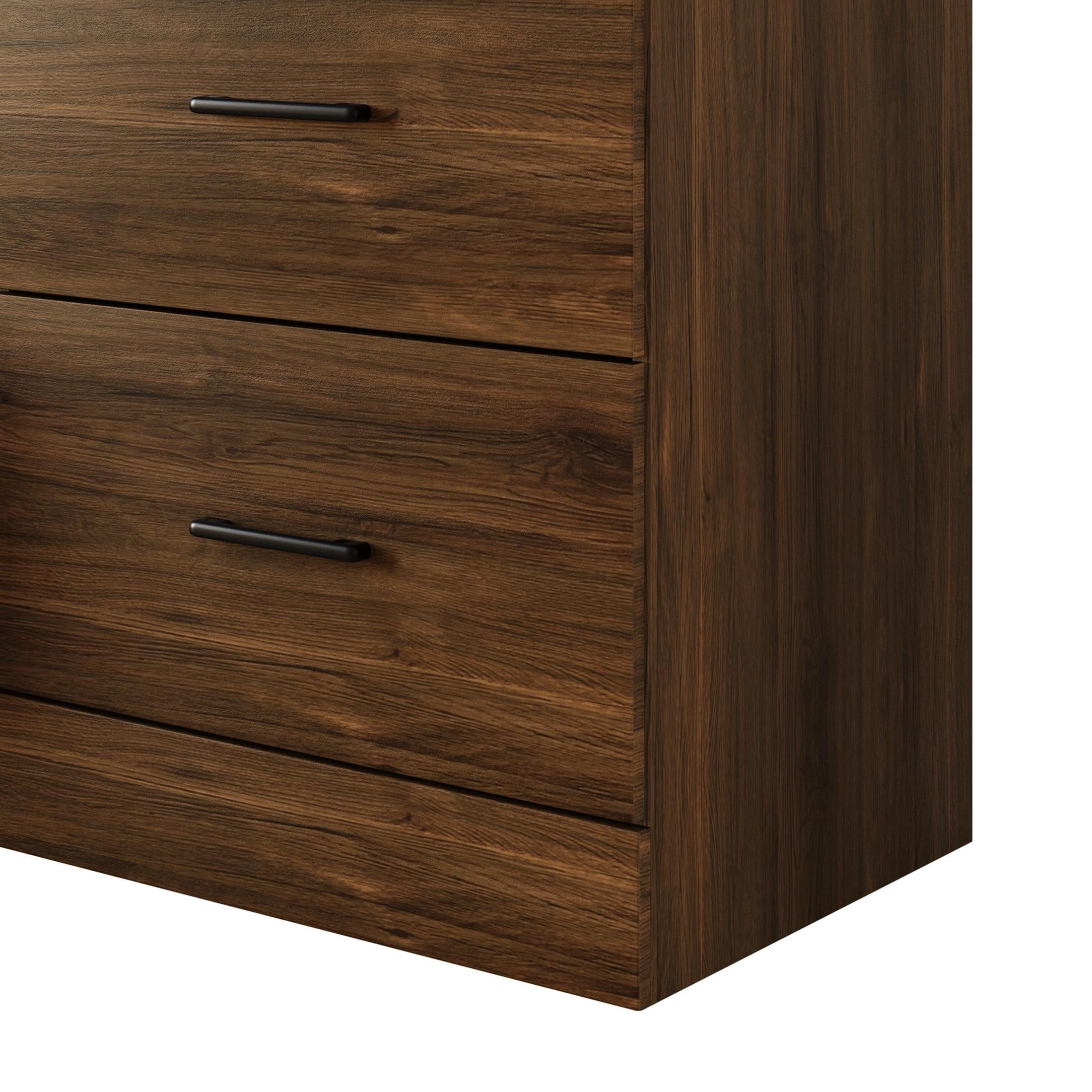 Home Design Meriden Nightstand with 2 Storage Drawers and Wood-Look Finish, Space-Saving Design, Brown (Set of 2)