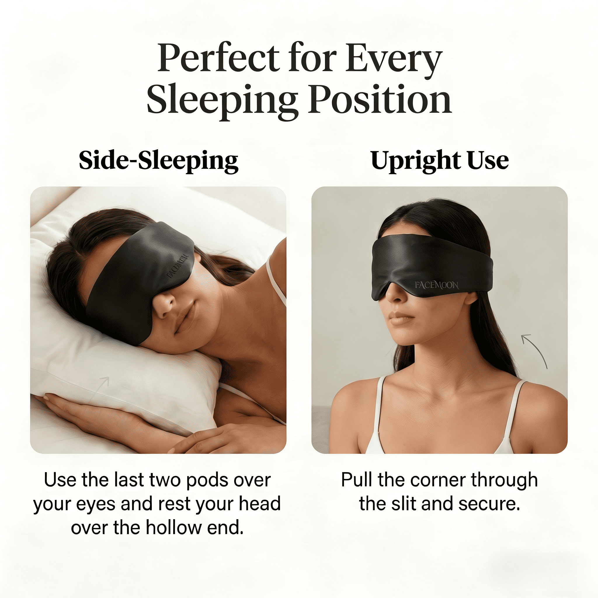 FACEMOON Mulberry Silk Sleep Mask, Adjustable Headband, Full Coverage Blackout