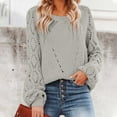 thumbnail image 2 of Hinvhai Plus Size Sweater Tops On Seasonal Women's Solid Hollow Out Pullover Long Sleeve Sweater Gray 12(XXL), 2 of 9