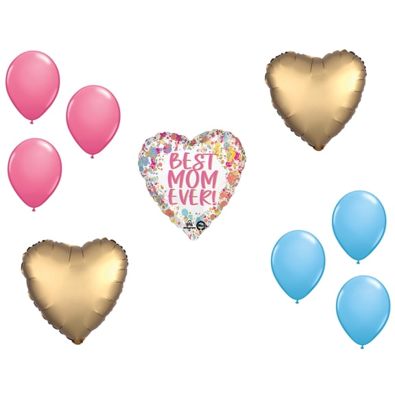 LOONBALLOON Mother's Day Theme Balloon Set, Mother's Day Flowers in Painted Best Mom Ever Balloon, Heart foil and 6x Latex Balloons