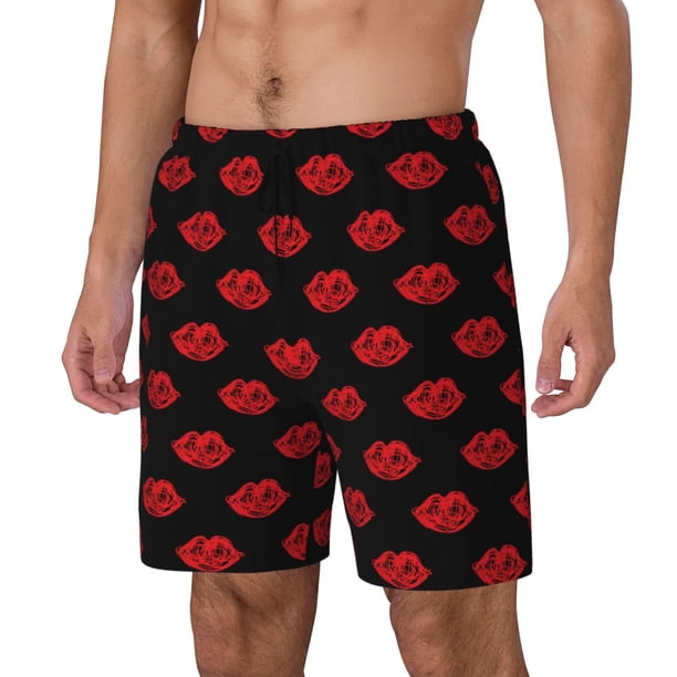 Fotbe Red Beautiful Lips Traje de Baño para Hombre – Shorts de Natación de Secado Rápido con Forro y Bolsillos-Small
