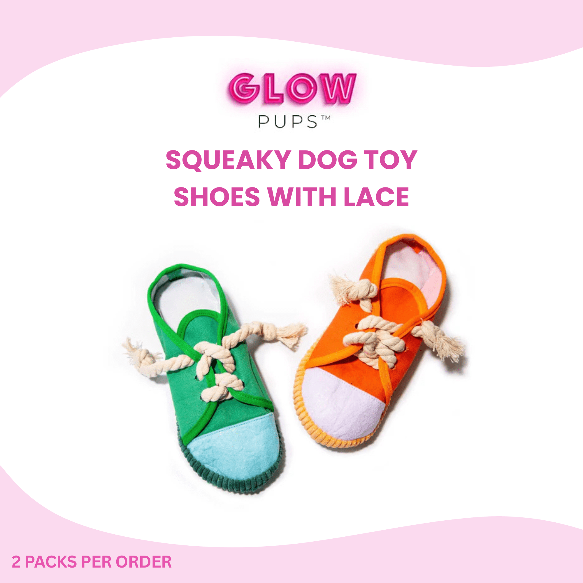 Glow Pups Squeaky Shoes Flexible 2-Piece Dog Toy Pair with 2 Dog Toys, Multicolor Shoes Shape Medium