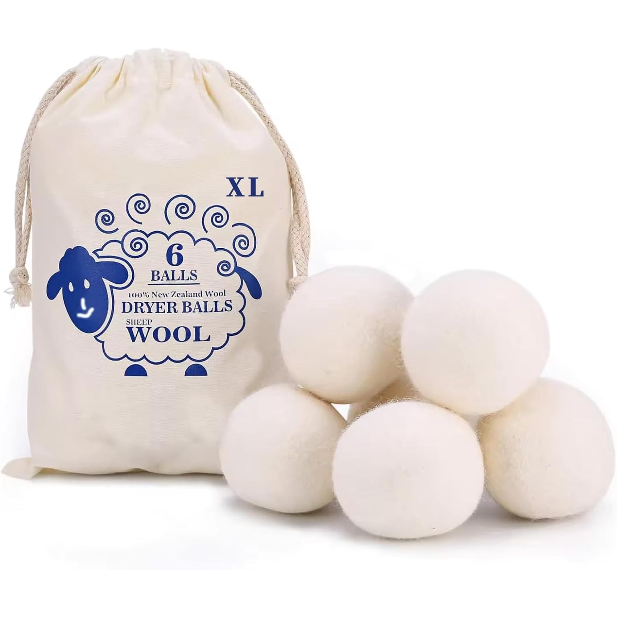6Pc Wool Dryer Balls, Reusable Natural Fabric Softener for Laundry, Reduces Static & Wrinkles, Eco-Friendly Alternative to Dryer Sheets