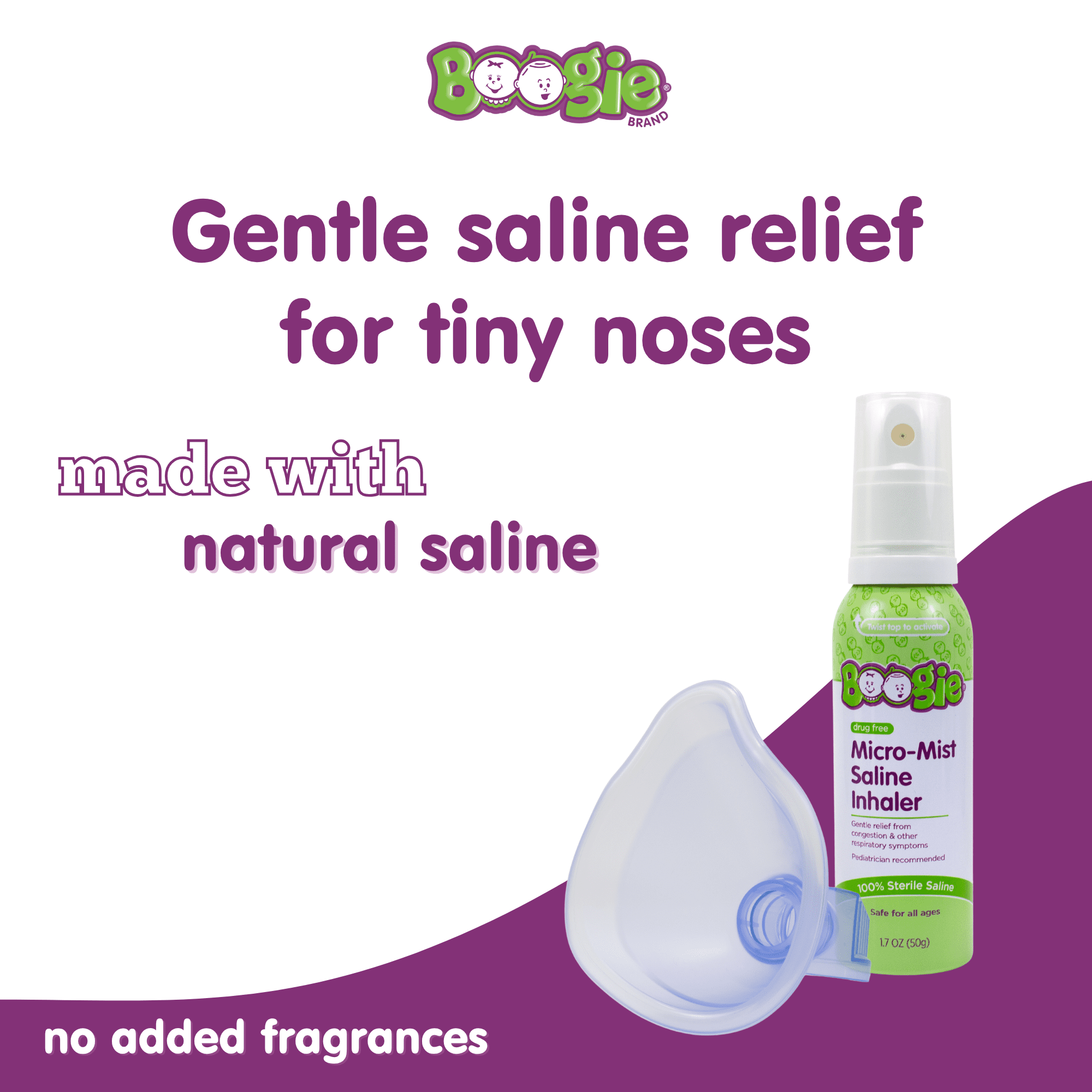Boogie Sterile and Drug-Free Micro-Mist Saline Inhaler Spray Refill for Kids, 1.7 oz
