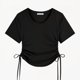 thumbnail image 5 of Camiseta de manga corta entallada con cuello redondo y cordón, sencilla y única, de corte entallado, a la moda, 5 of 6