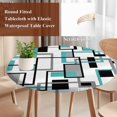 thumbnail image 5 of Retro Middle Round Fitted Table Cover Ages Abstract Geometric Teal Black Square Waterproof Table Cloth with Elastic Edge Wipeable Tablecloth for Picnic Camping Party Fits 36"-44" Diameter, 5 of 8