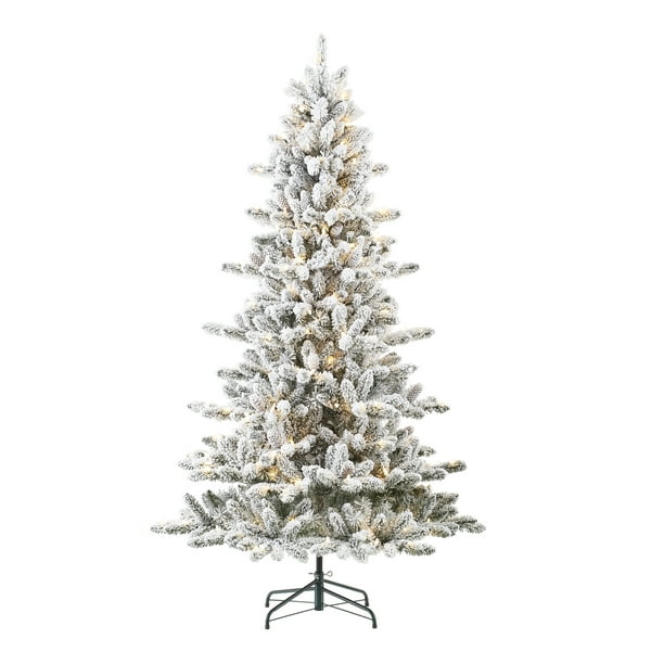 Holiday Time Pre Lit Birmingham Fir Flocked Christmas Tree 6 5 Warm White Led Walmart Com