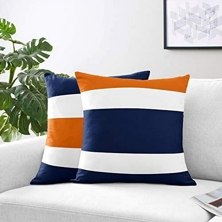 Outdoor Pillows with Insert Navy and Yellow Stripe Patio Accent Throw –  Fabritones