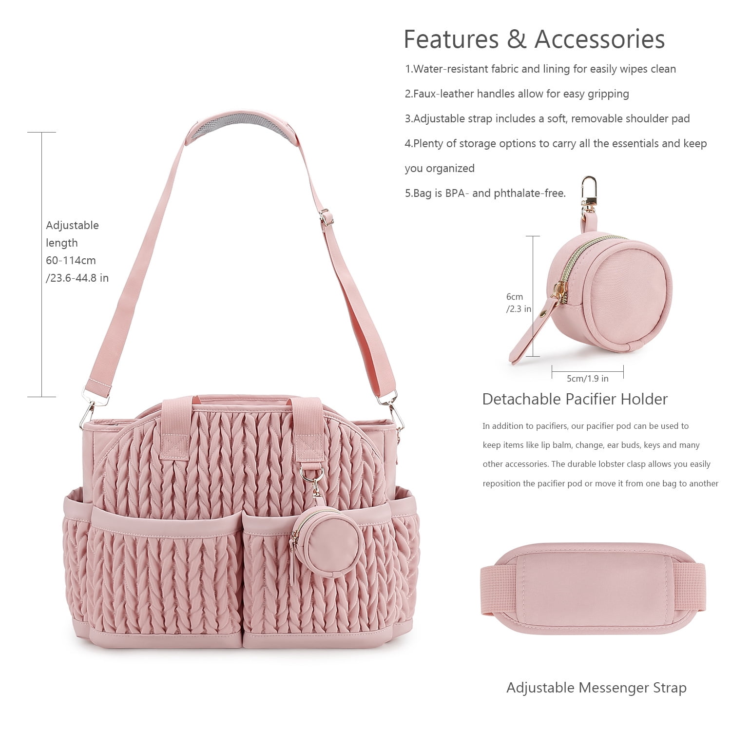Sunyuer Diaper Bag Tote for Daily Use, Quilted Mommy Bag Function Maternity Bag Diaper Changing Messenger with Shoulder Strap Wet Pocket