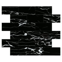 Black Peel and Stick Backsplash Tiles, 12" x 12" Faux Marble Stone Stick on Subway Tile for Kitchen Bathroom  (6 Sheets)