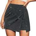 thumbnail image 2 of UYISJ Skorts for Women High Waisted Skirt with Shorts Side Slit Pull On Stretchy Mini Skirts Casual Shiny Velvet Going out Shorts Black XL, 2 of 7