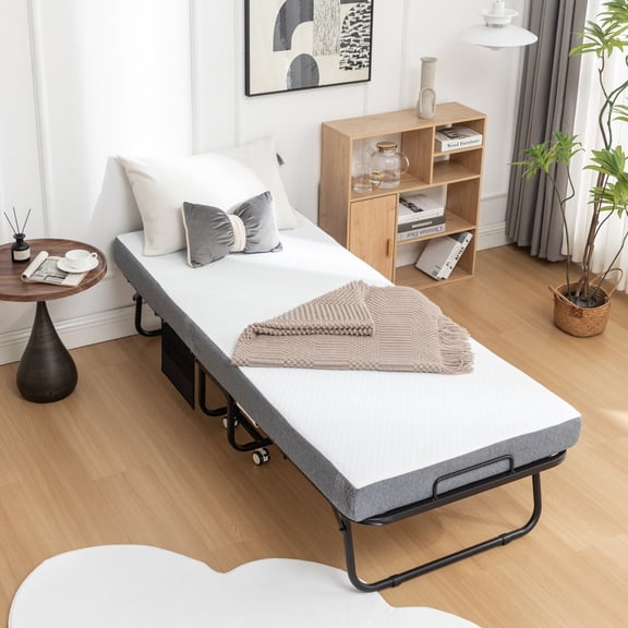 JXXRZ 75"x31" Folding Bed w/ Memory Foam Mattress Rollaway Metal Guest Bed Sleeper