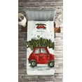 thumbnail image 2 of Ambesonne Christmas Quilted Coverlet 2 Pcs, Retro Car with Tree, Twin Size, Green Vermilion, 2 of 2