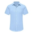 thumbnail image 3 of IYTR Mens Shirts Fashion Turndown Collar Casual Solid Color Summer Comfy Short Sleeve T Shirts Slim Fit Business Laisure Dress Shirts Light Blue S, 3 of 5