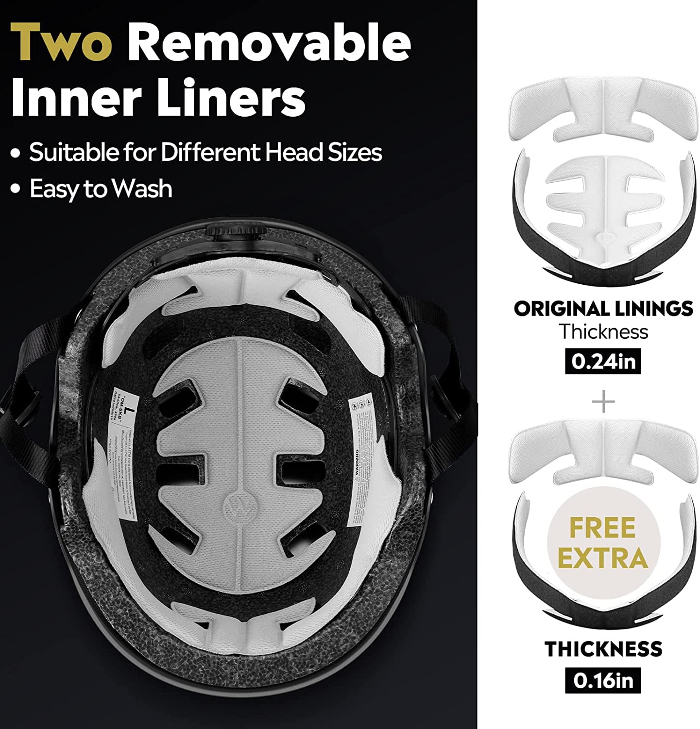 OutdoorMaster Skateboard Cycling Helmet - Two Removable Liners Ventilation Multi-Sport Scooter Roller Skate Inline Skating Rollerblading for Kids, Youth & Adults