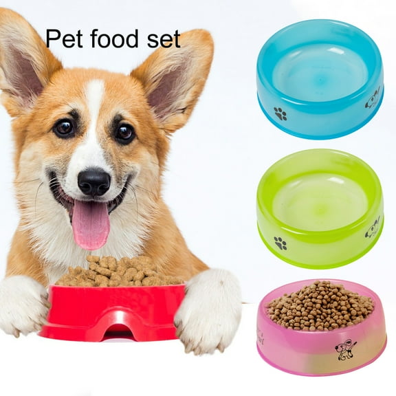rygai Pet Food Water Feeder Transparent Cartoon Print No Odor Sturdy Construction Smooth Edge Store Water Round Shape High Capacity Food Grade Pet Food Bowl Pet Accessories,Light Green