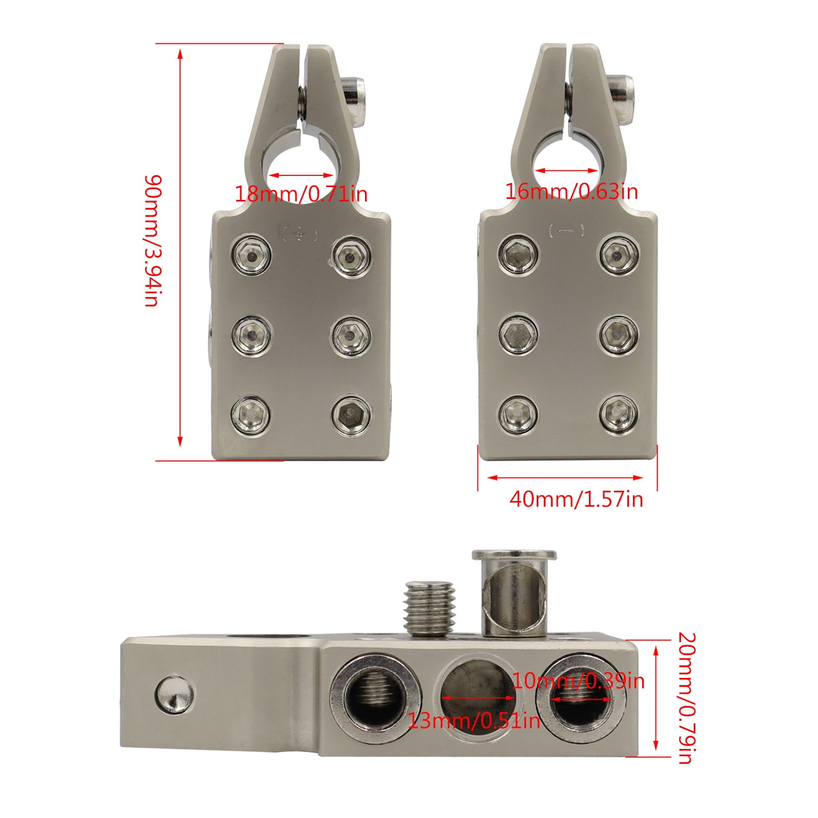 Zeiwohndc 1 Pair Battery Terminal Connectors Kit 0/2/4/6/8 AWG Gauge Positive Negative