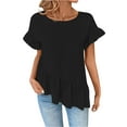 thumbnail image 2 of Timegard Summer Tops for Women Ruffle Short Sleeve Tee Beach Vacation Casual Loose Irregularly Tops, 2 of 7
