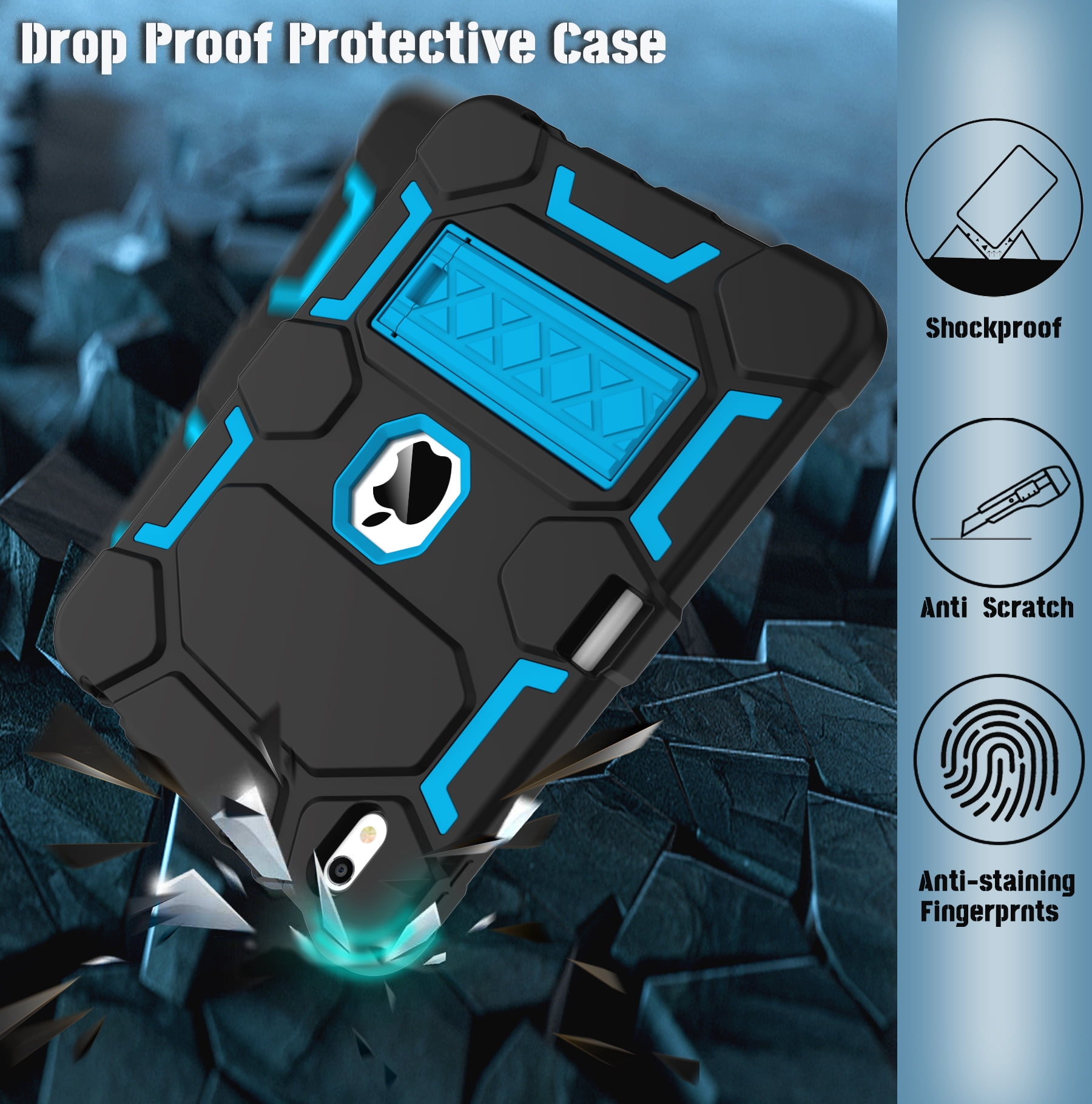 Rantice Case for iPad (A16) 11th/10th Generation(2025/2022), iPad 10th Case with Kickstand & Pencil Holder, Heavy Duty Shockproof Hybrid Three Layer Protective Cover for Girls Women, Black+Sky Blue